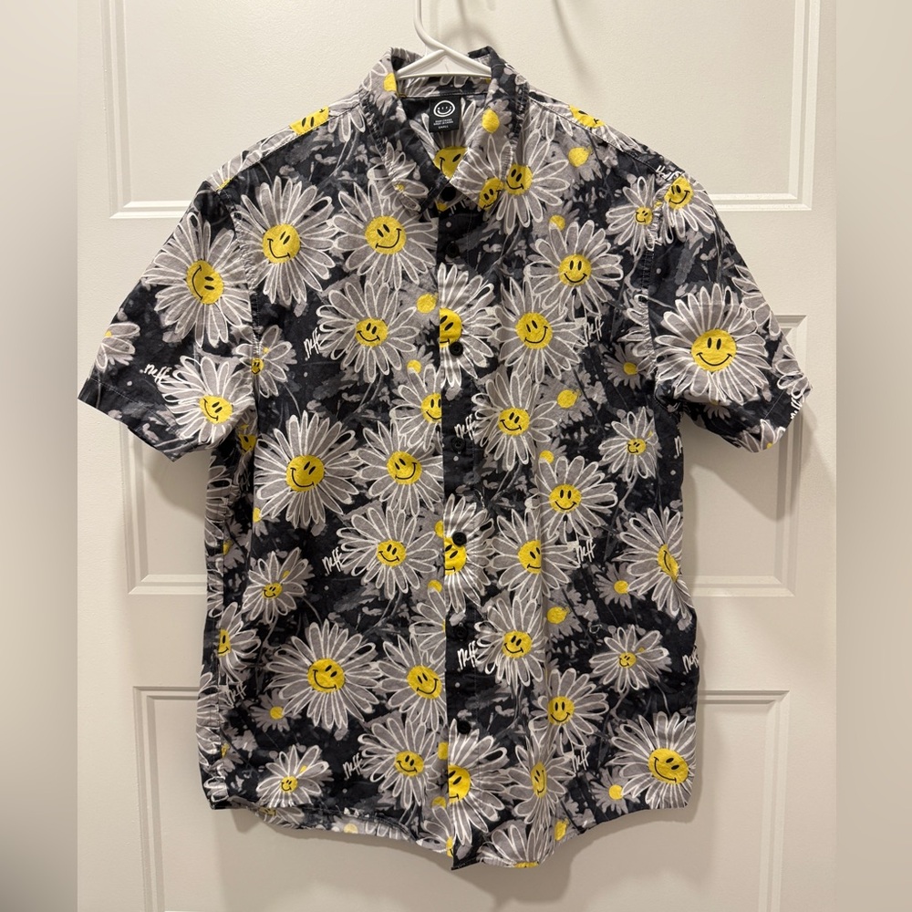 Neff Smiley Daisy Print Button Up Shirt – Men’s Small – Festival / Streetwear